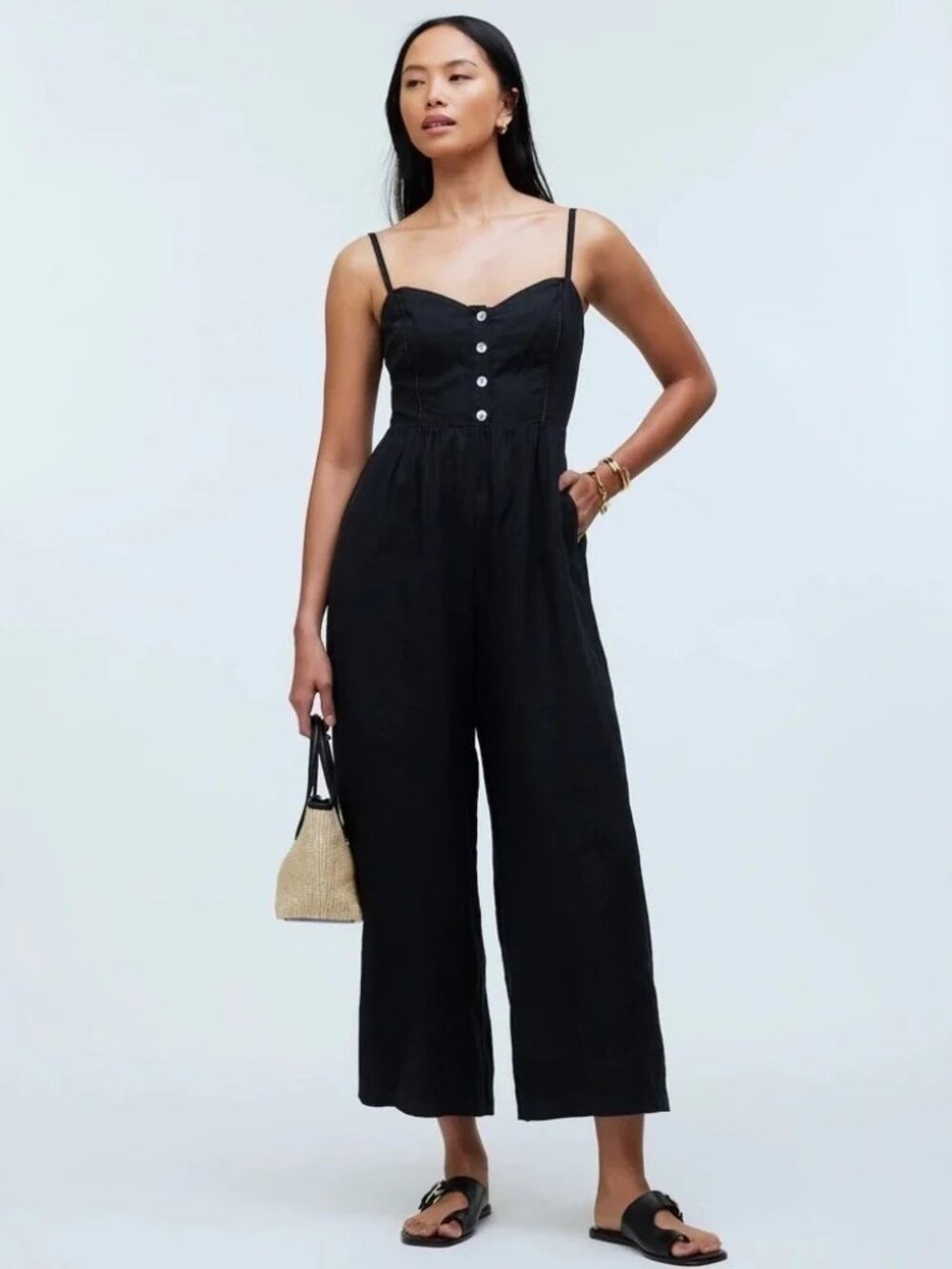 Madewell Linen Jumpsuit Black Size 14 Spaghetti Strap Sleeveless